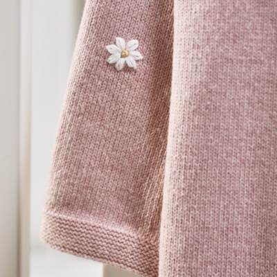 Pink Daisy Embroidered Blanket