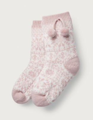 Pink Fair Isle Slipper Socks