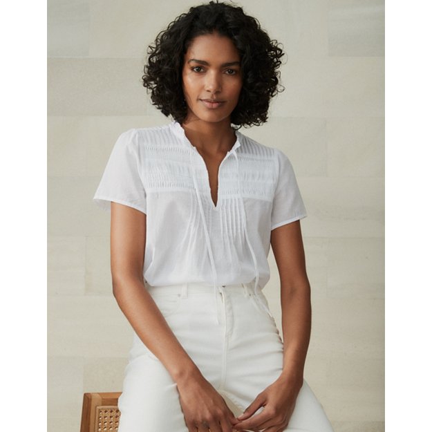 Pintuck-Detail Cotton Blouse | The White Collection | The  White Company