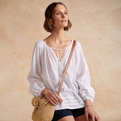 Pintuck Hem Crepe Boho Top