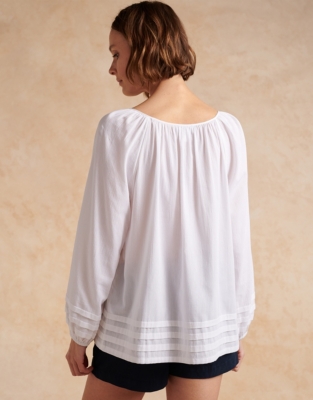 Pintuck Hem Crepe Boho Top