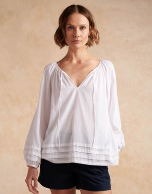 Pintuck Hem Crepe Boho Top