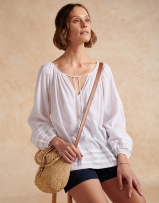 Pintuck Hem Crepe Boho Top