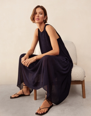 Pintuck Panel Midi Dress