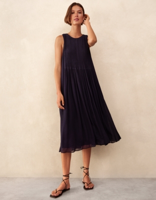 Pintuck Panel Midi Dress