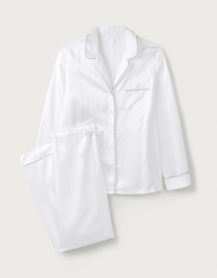 white silk pajama set