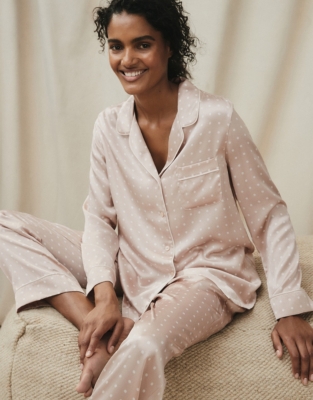 Piped Silk Spot Pyjama Set Nightwear And Robes Sale The White Company Uk 