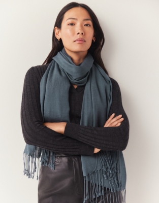 Plain Wool Fringe Scarf with TENCEL™ Modal