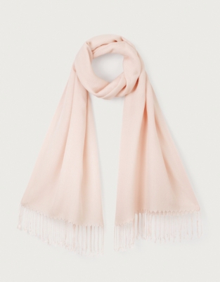 Plain Wool Fringe Scarf with TENCEL™ Modal - Pale Pink