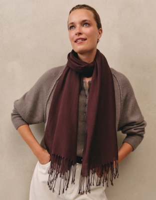 Plain Wool Fringe Scarf with TENCEL™ Modal