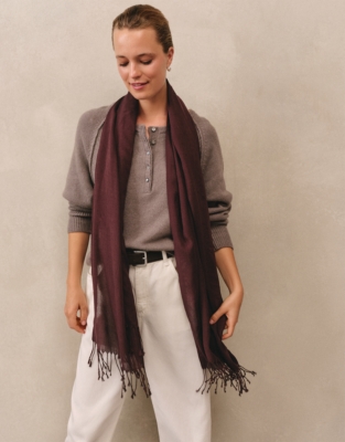 Plain Wool Fringe Scarf with TENCEL™ Modal
