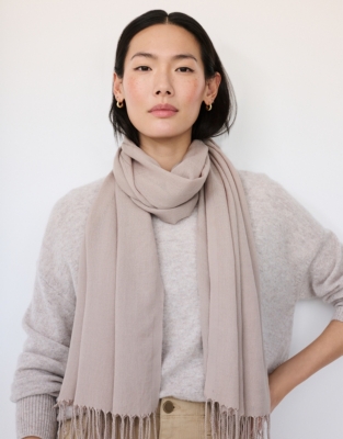 Plain Wool Fringe Scarf with TENCEL™ Modal