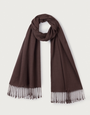 Plain Wool Fringe Scarf with TENCEL™ Modal - Chocolate