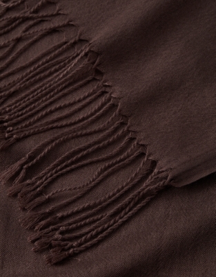 Plain Wool Fringe Scarf with TENCEL™ Modal - Chocolate