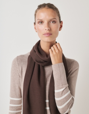 Plain Wool Fringe Scarf with TENCEL™ Modal - Chocolate