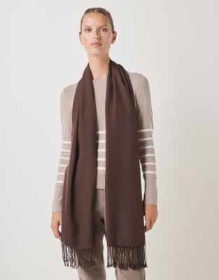 Plain Wool Fringe Scarf with TENCEL™ Modal - Chocolate