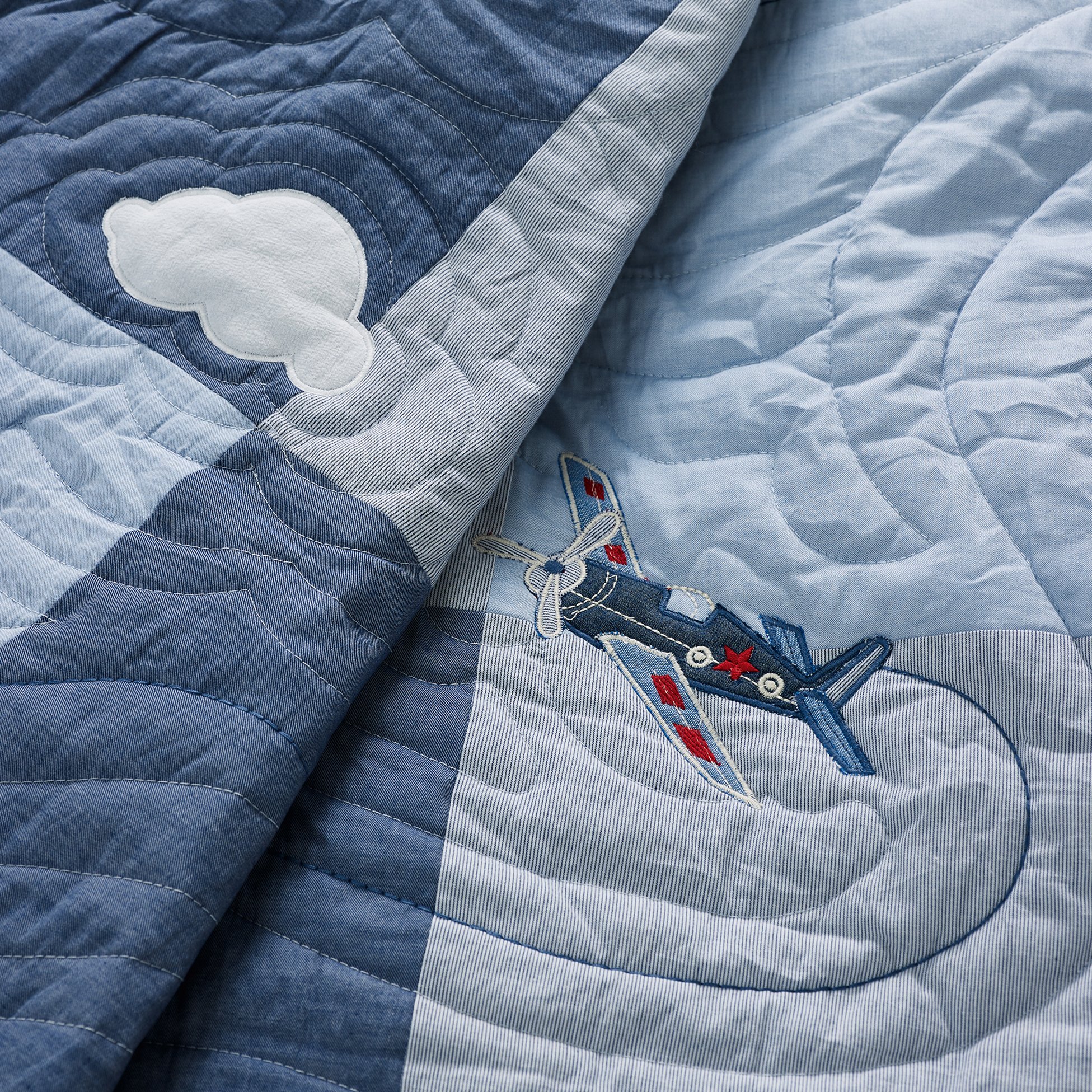 machine quilted- Planes and Planes Baby-Toddler quilt plane lover