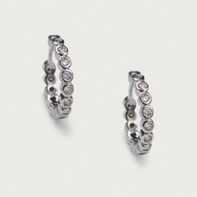 Platinum Plated Set Stone Huggie Earrings