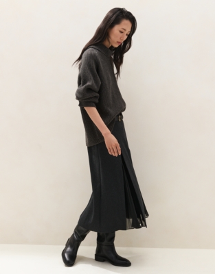 Pleated Godet Wool Skirt