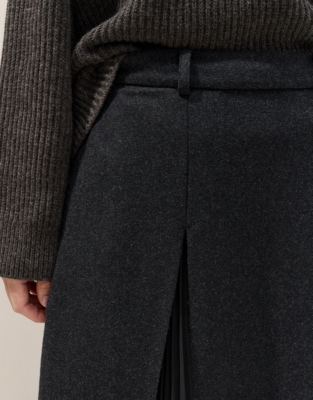 Pleated Godet Wool Skirt