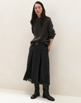Pleated Godet Wool Skirt