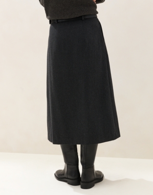 Pleated Godet Wool Skirt