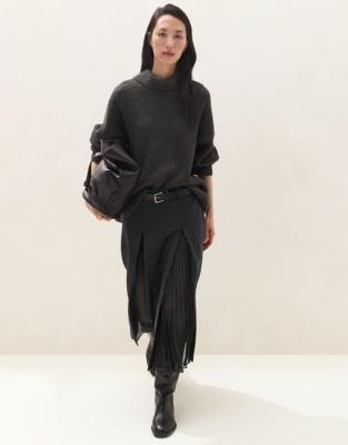 Pleated Godet Wool Skirt