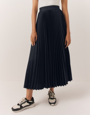 Pleated Midi Skirt - Navy