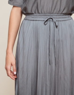 Pleated Satin Maxi Skirt