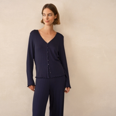Pointelle Button Through Henley PJ Top 
