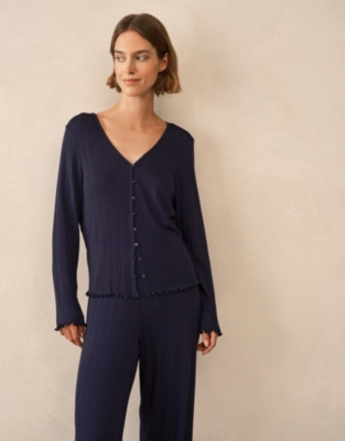 Pointelle Button Through Henley PJ Top 