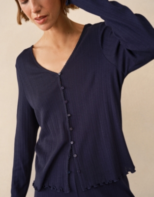 Pointelle Button Through Henley PJ Top 