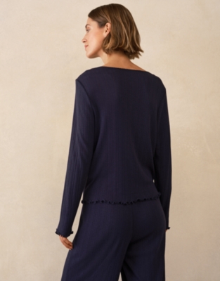 Pointelle Button Through Henley PJ Top 