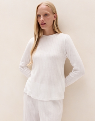 Pointelle Cotton-Blend Lettuce-Edge Pyjama Set