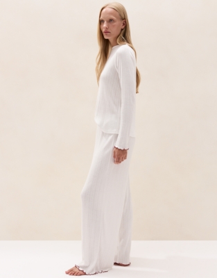 Pointelle Cotton-Blend Lettuce-Edge Pyjama Set