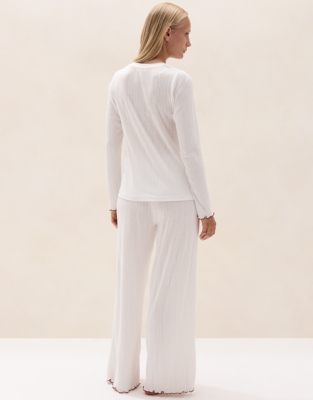 Pointelle Cotton-Blend Lettuce-Edge Pyjama Set