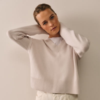 Pointelle Detail V-Neck Jumper with Cashmere