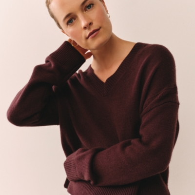 Pointelle Detail V-Neck Jumper with Cashmere