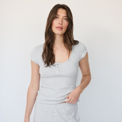 Pointelle Henley Short Sleeve Pyjama Top