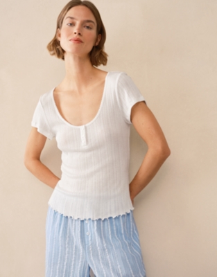 Pointelle Scoop Neck PJ Top - Ivory
