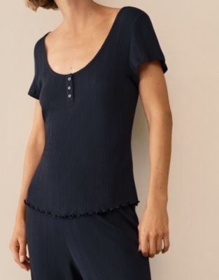 Pointelle Scoop Neck PJ Top - Navy
