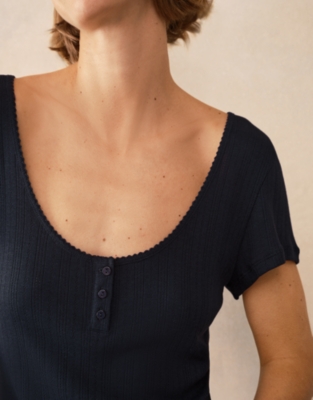 Pointelle Scoop Neck PJ Top - Navy