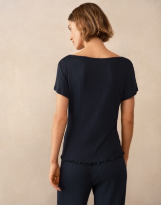 Pointelle Scoop Neck PJ Top - Navy