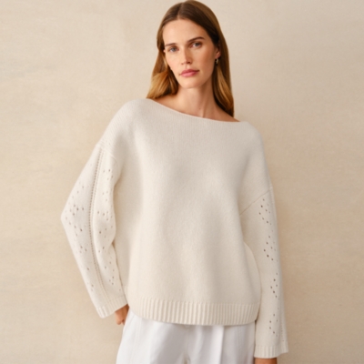 Pointelle Sleeve Jumper with Wool