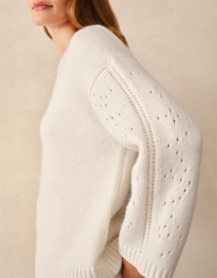 Pointelle Sleeve Jumper with Wool