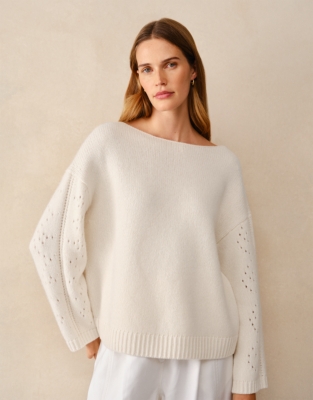 Pointelle Sleeve Jumper with Wool