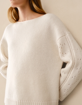 Pointelle Sleeve Jumper with Wool