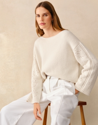 Pointelle Sleeve Jumper with Wool