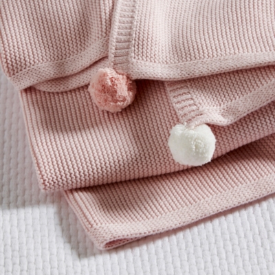 pink pom pom baby blanket