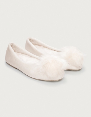 Faux Fur Pom-Pom Ballerina Slippers Pink